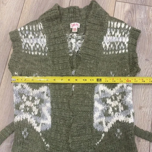 MOSSIMO Green White Nordic Thick Warm Sweater Cardigan Vest Belted - Picture 9 of 10